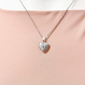 Silver TINY Heart Locket Necklace, D392