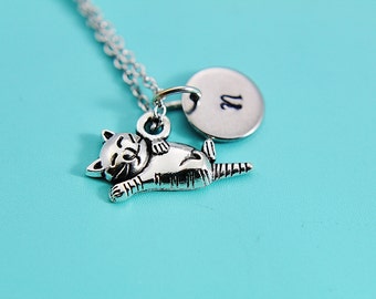 Pet Lover Gift Pet Gift Cat Necklace Silver Cat Charm Necklace Cat Jewelry Cat Lover Gift Personalized Necklace  Initial Charm