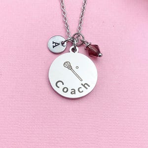 Silver Lacrosse Stick Coach Charm Necklace, D490