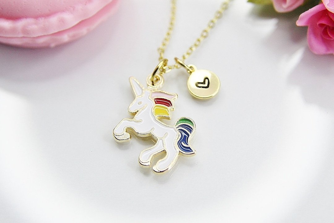 Kids Engraved 2 Colour Acrylic Unicorn Necklace with Star | Jewlr