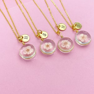 Gold Real Dried Press Flower Necklace, Japanese Girlfriend Gift, N3162
