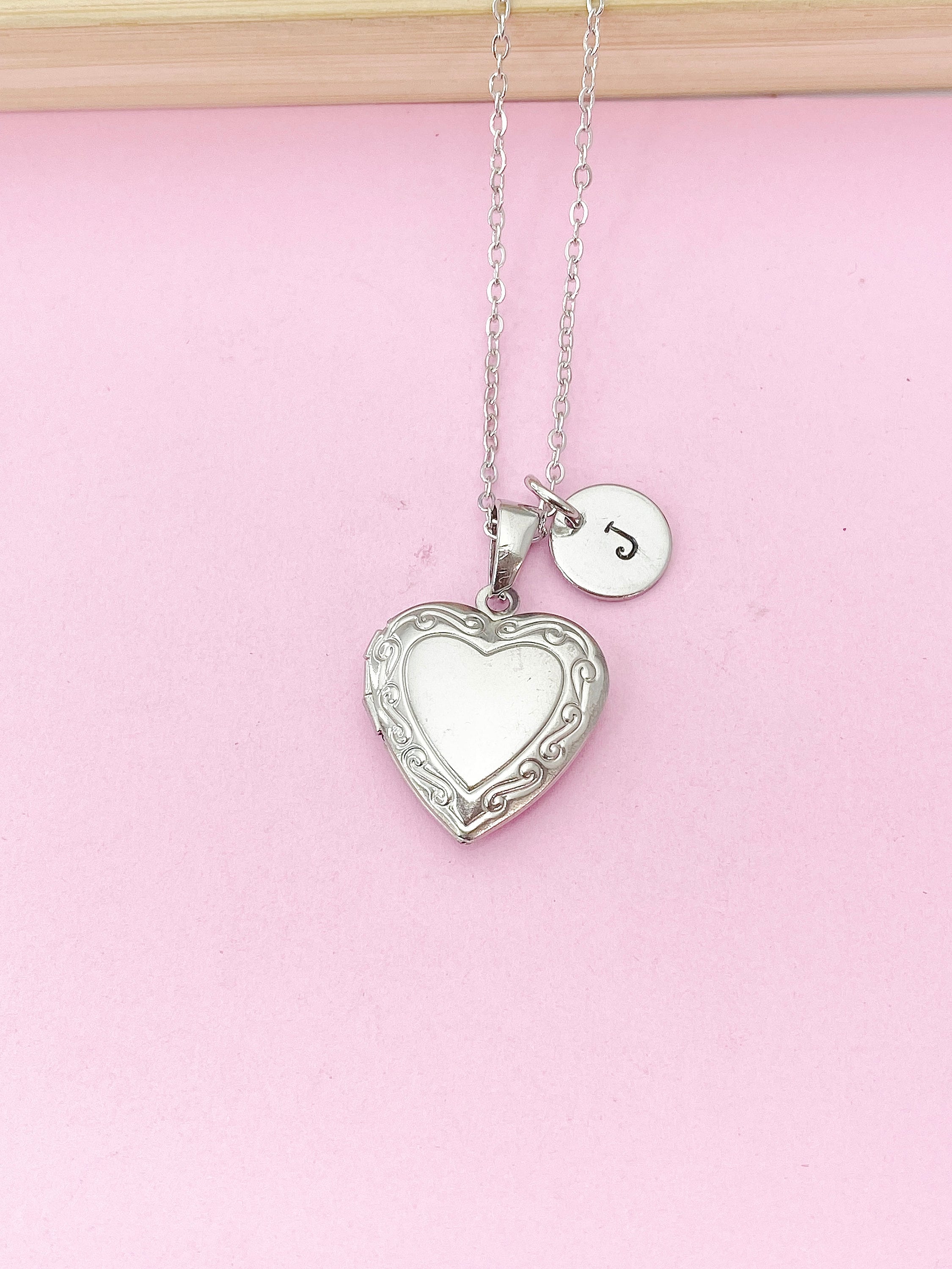 Silver Heart Locket Necklace, Stainless Steel Heart Locket Gift