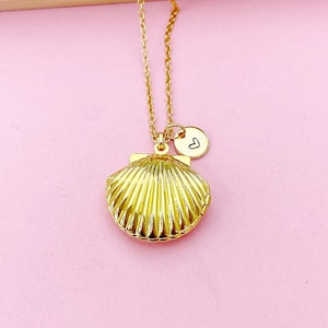 Gold Scallop Shell Locket Necklace, N1798