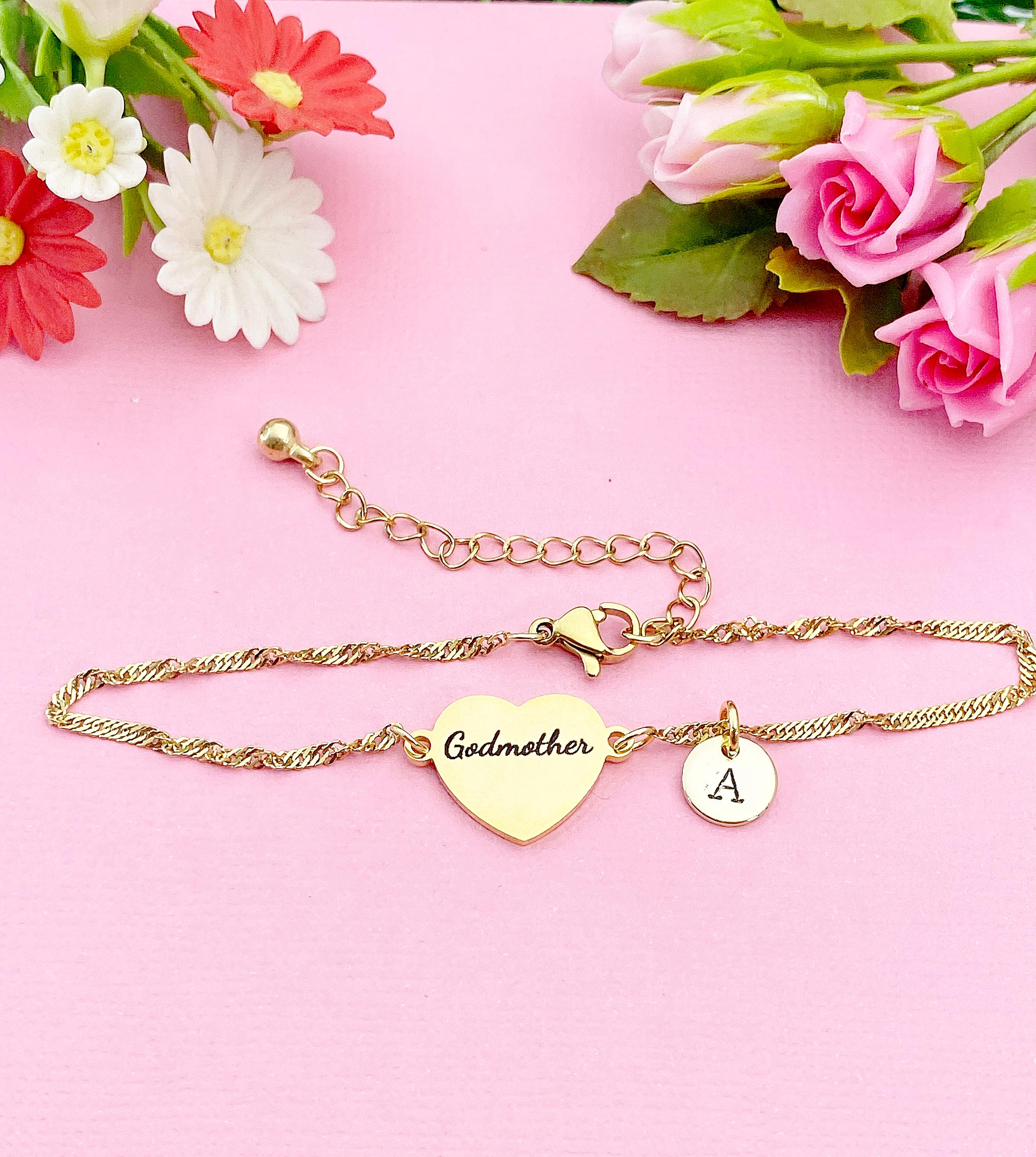 Silver or Gold Godmother Gift, Godmother Bracelet, Heart