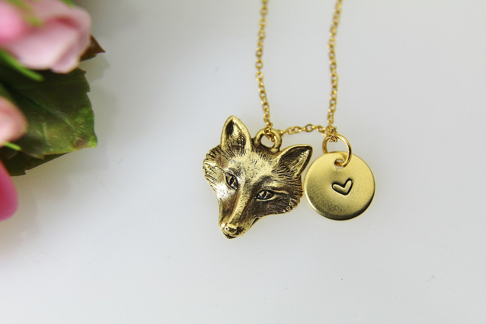 Fox Necklace Gold Fox Charm Fox Head Charm Necklace Fox Etsy