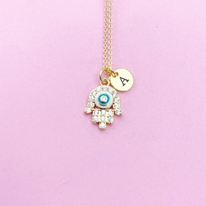 Gold Hamsa Evil Eye Necklace, Hamsa Evil Eye Charm, Kabbalah Gift, Luck Gift, Protective Gift, Personalized Gift, Valentine Gift N562 image 1