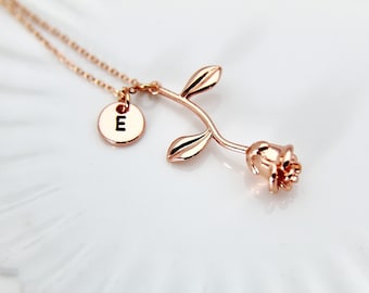 Rose Gold Rose Necklace, June Birth Month Flower Jewelry, June Birthday Jewelry Gift,, Mother's Day Gift, Garden Gifts, Girlfriend Gift,