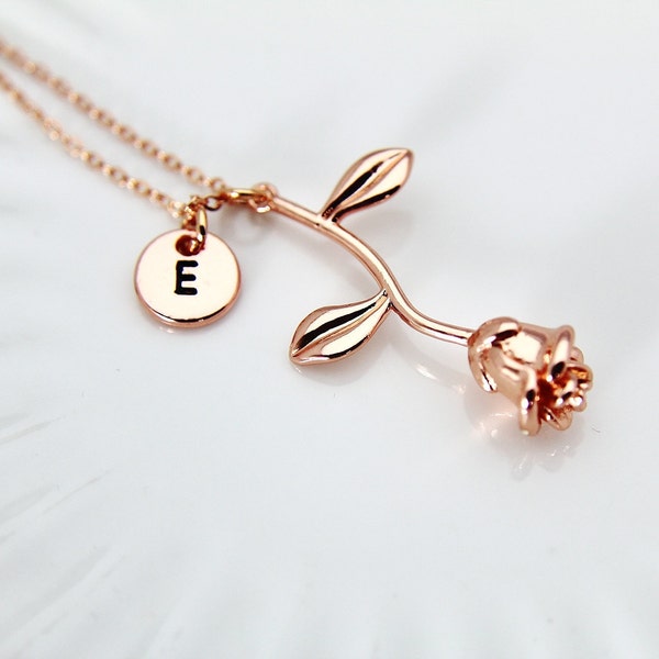 Rose Gold Rose Necklace, Mother's Day Gift, Garden Gifts, Girlfriend Gift,