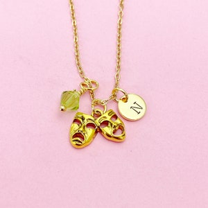 Comedy Tragedy Theater Drama Necklace in Gold, Graduation Gift, N1040