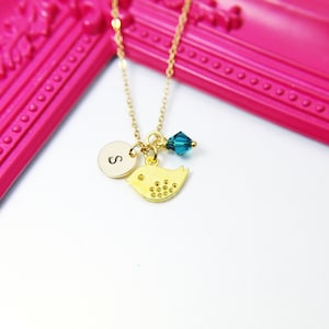 Sparrow Necklace, Gold Tree Sparrow Bird Charm, Birthstone Necklace, Best Birthday Gift for Girl Girlfriend Daughter Sister Mom Aunt Friends