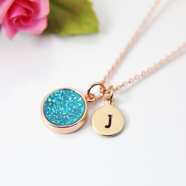 Rose Gold Druzy Necklace, Blue Druzy  Gold Druzy Necklace, Silver Druzy Necklace, Dainty Delicate Necklace, Personalized Gift, N1477