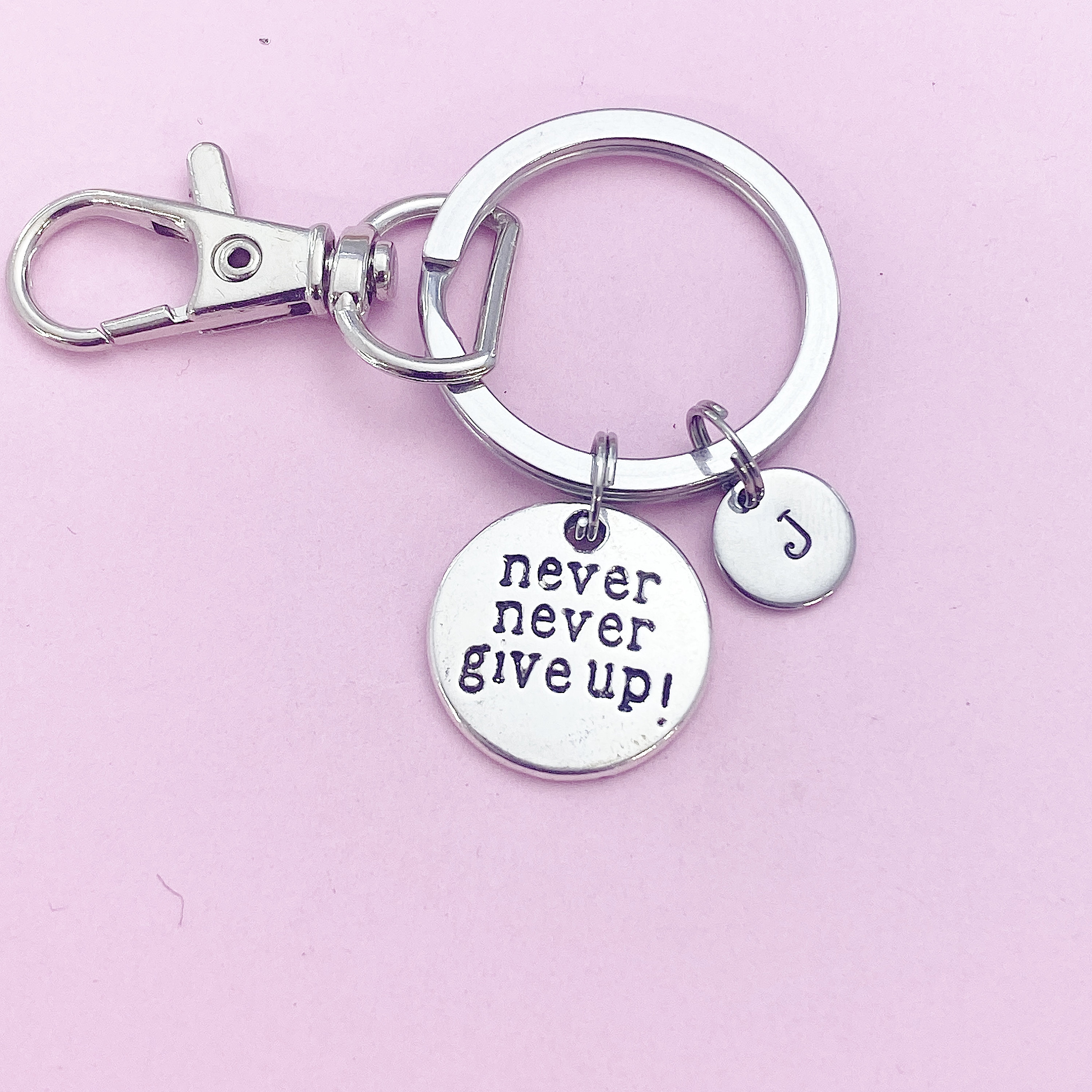 Silver Never Give up Keychain, N1392 - Etsy