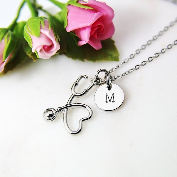 Stethoscope Necklace Silver Stethoscope Heart Charm Necklace Etsy