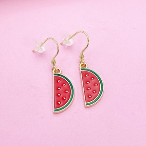 Gold Red Watermelon Charm Earrings Everyday Gifts Ideas Personalized Customized Made to Order Jewelry, AN2970