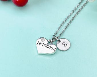 silver Princess Heart Charm Necklace, N827