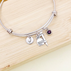 Phlebotomists Bracelet Gift, Silver Medical Blood Bottle Syringe Charm, Phlebotomy, Personized Initial Bracelet, N4953