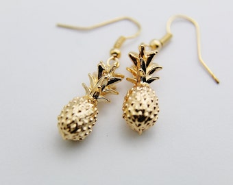 Pineapple Earrings Pineapple Princess Earrings Tropical Fashion Jewelry Tropical Jewelry Gold Pineapple Charm Tropical Fruit Jewelry