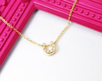 Gold Horseshoe Charm Necklace, Luck Gift, Dainty Necklace, Delicate Minimal, Mothers Day Gift, N2617