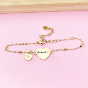 Godmother Gifts, Gold Godmother Bracelet, Heart, Godmother Jewelry, Mother&#39;s Day Gift, Godmother Goddaughter Gift, D260