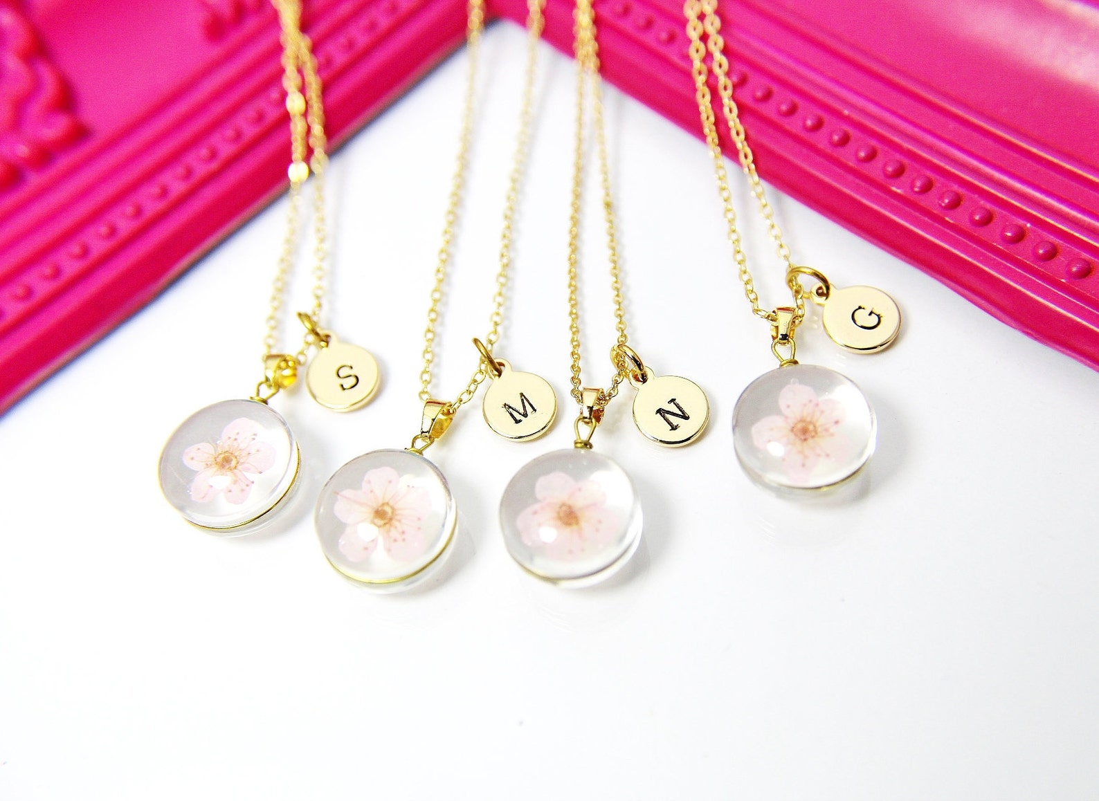 Gold Japanese Cherry Blossom Necklace Real Dried Press Etsy