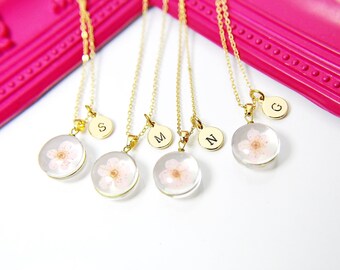 Rose Gold or Gold Flower Cherry Blossom Alike Necklace, Real Dried Press Flower, Japanese Girlfriend Gift, N3162