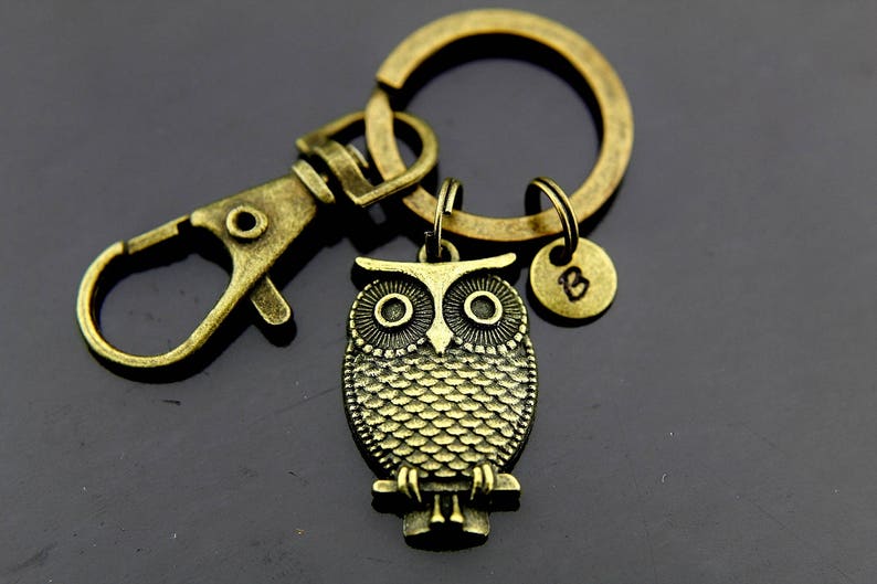 Owl Keychain Bronze Owl Charm Keychain Owl Key Ring Bird Etsy