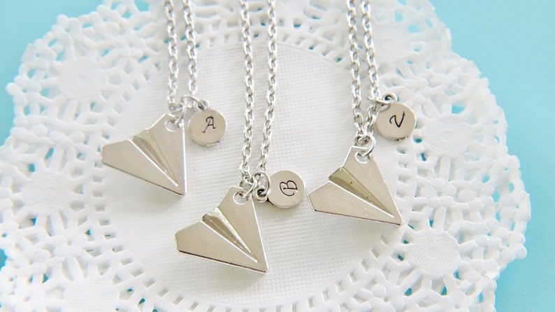 3 Best Friends Necklace Silver Paper Airplane Charm Necklace Traveler Gift Outdoors Gift, Travel Gift Adventure Gift