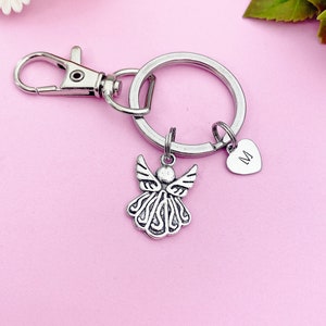 Guardian Angel Keychain Silver Guardian Angel Charm Guardian Angel Gifts Ideas Personalized Customized Made to Order, CN1705