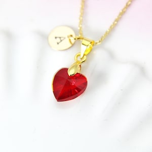 Gold Garnet Necklace, Red Heart Necklace, January Birthday Gift, Heart Charm, Love Heart Necklace, Mother&#39;s Day Gift, Girlfriend Gift, N289