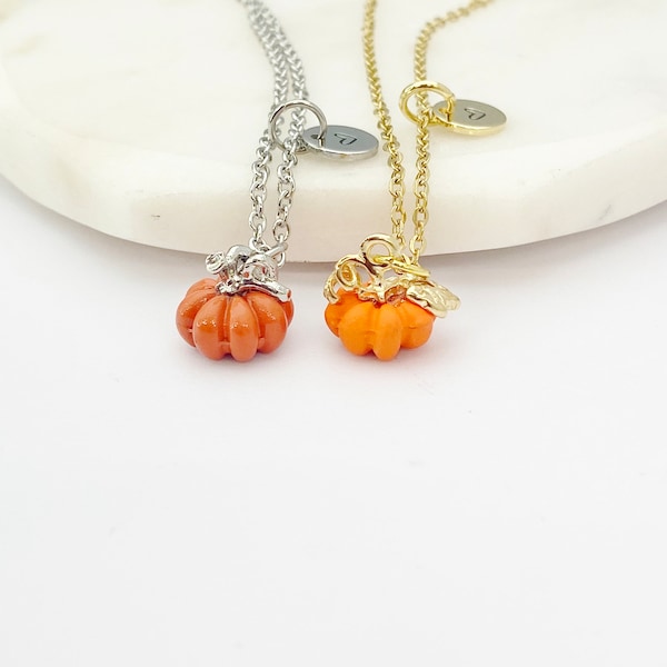 Gold or Silver Orange Pumpkin Necklace Fall Gifts, N1790C