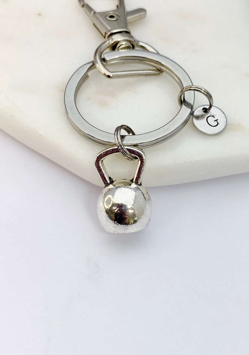 Silver Kettlebell Charm Keychain Fitness Weightlifters Gifts Ideas Personalized Made to Order Jewelry, AN2594 image 7