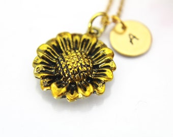 Sunflower Necklace, Gold Sunflower Charm, Flower Charm, Gardener Gifts, Gardening Gifts, Personalized Gift, Best Friend Gift, Coworker Gift