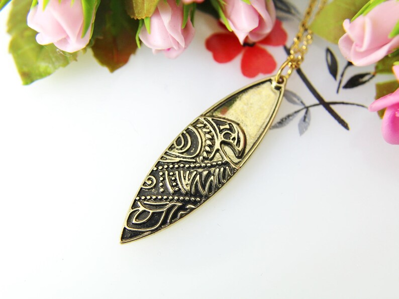 Surfboard Charm Necklace Gold Surfboard Charm Surfing Beach Etsy