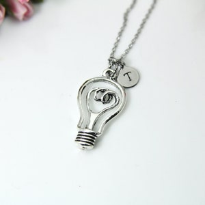 Silver Light Bulb Charm Necklace, Lightbulb Charm, Personalized Customized Monogram Jewelry, N1750A