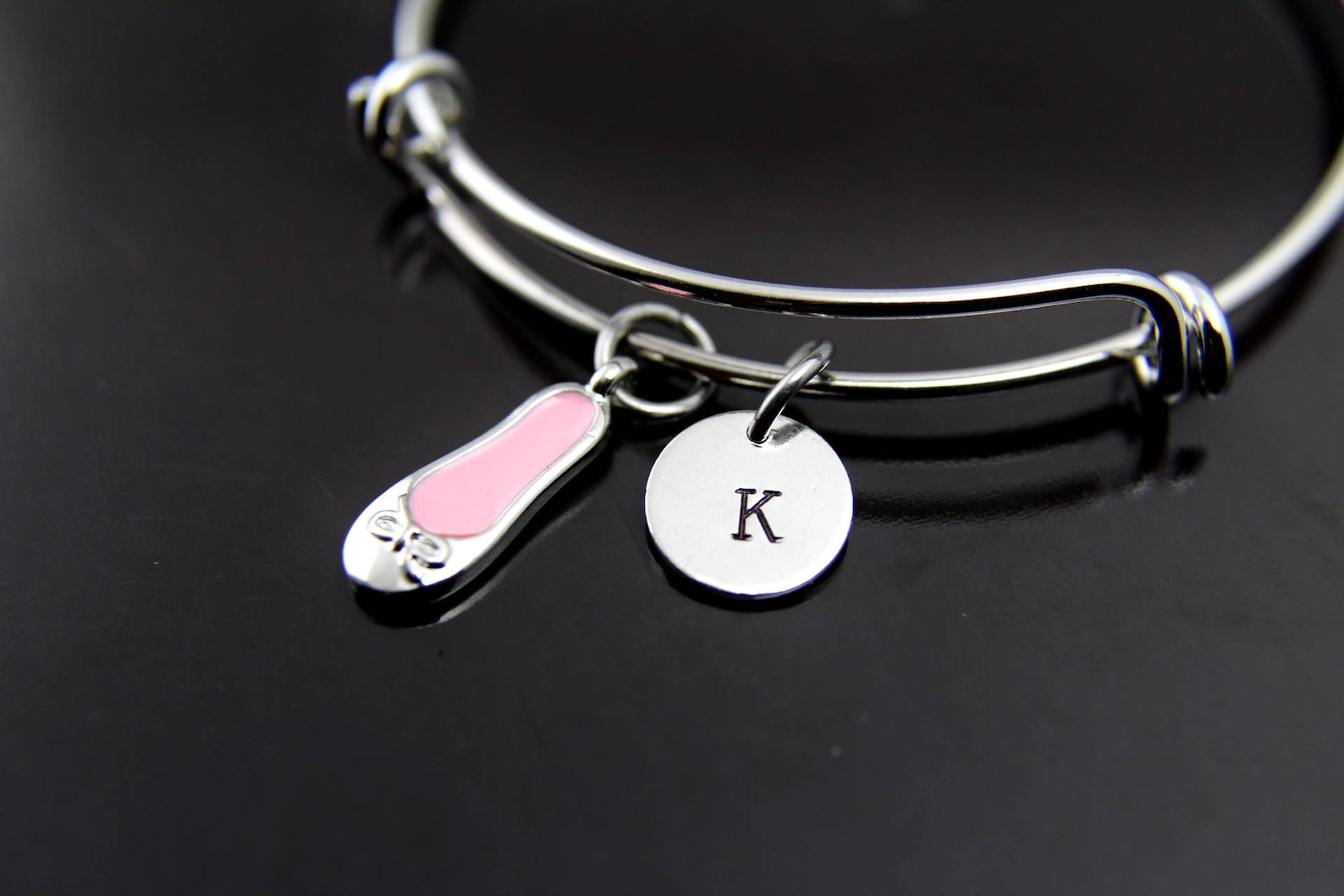 ballet bangle pink ballet shoe bracelet ballet shoe charm ballet charm jewelry ballet dance girl gift personalized initial brace