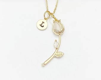 TULIP LY Womens Four-Leaf Clover Pendant Necklace Crystal Flower Tassel Pendant Long Chain Necklace 