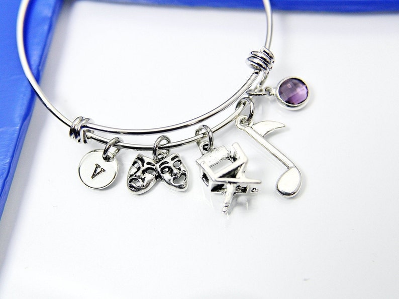 Music Theater Drama Director Gift Bracelet Actor Theater Arts Gifts Personalized Gift Birthstone Comedy Tragedy Mask Charm N2874