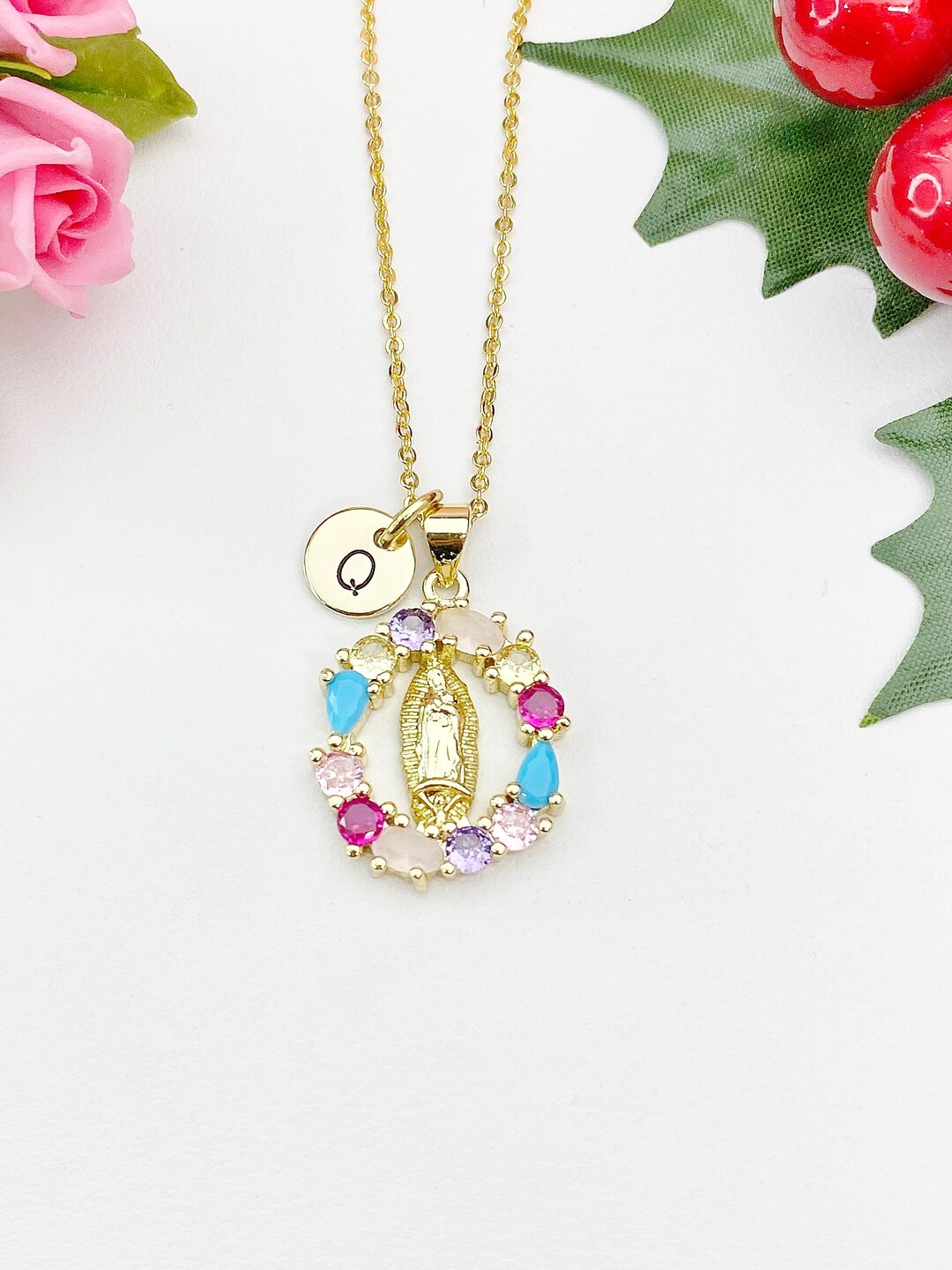 Gold Virgin Mary Cubic Zirconia Pendant Necklace – Faith Gift Jewelry ...