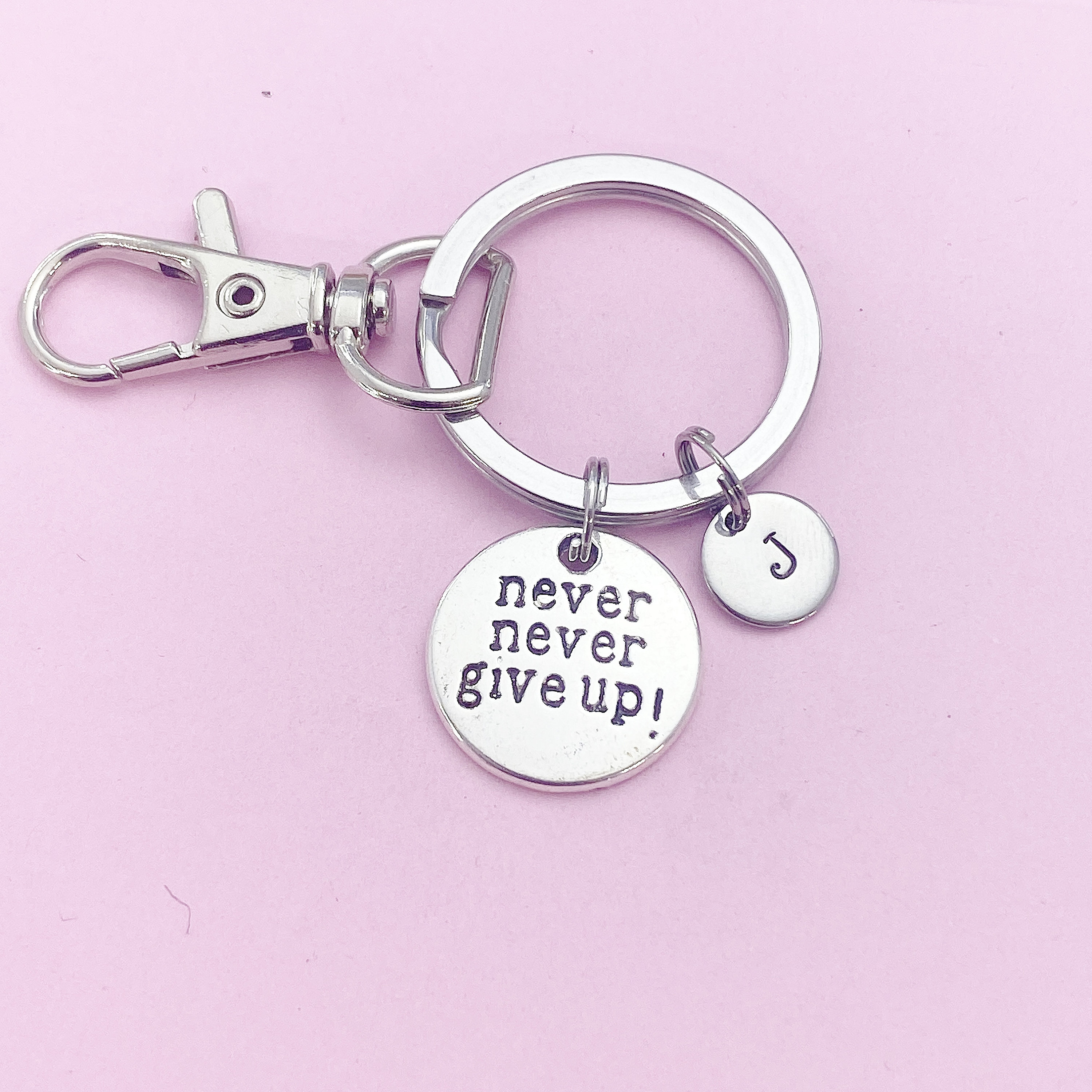 Silver Never Give up Keychain, N1392 - Etsy