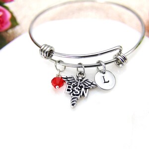 Bachelor of Science Nursing Bracelet, BSN Charm Bangle,Caduceus Bracelet, Caduceus Medical Symbol Charm, Nurse Graduation Gift,  B40
