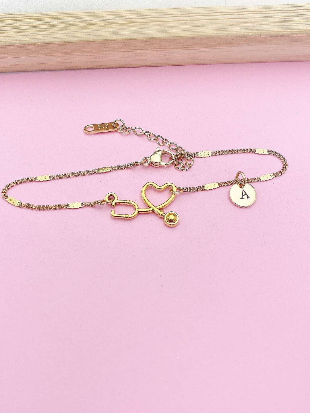 Gold or Silver Stethoscopes Heart Charm Bracelet Doctor Nurse Medical
