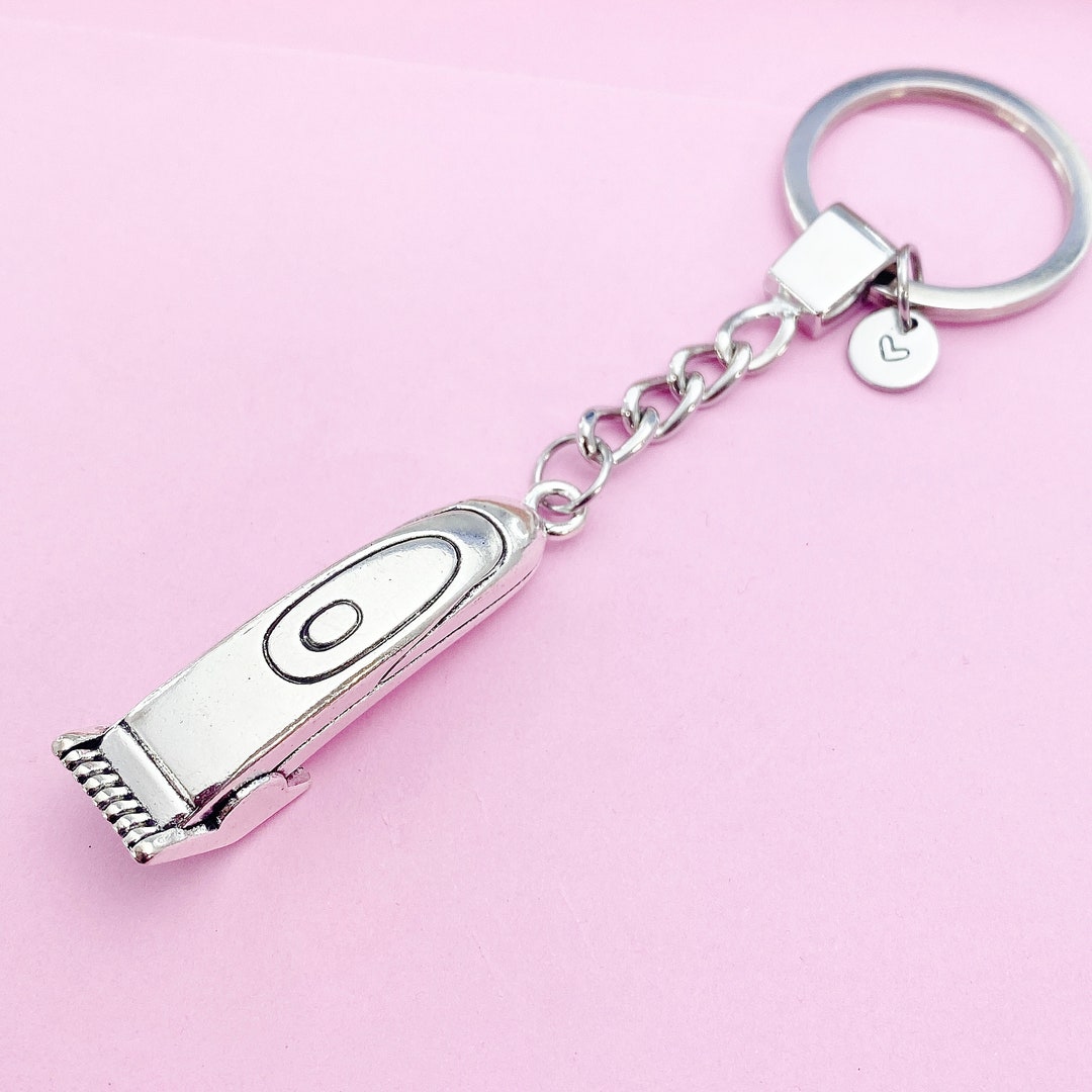 Silver Hair Clipper Keychain, Barber Gift, Initial Charm - Etsy