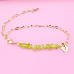 Gold Peridot Bracelet Natural Gemstone Wedding Bridesmaid August Birthday Gifts Ideas Personalized Customized, N3980