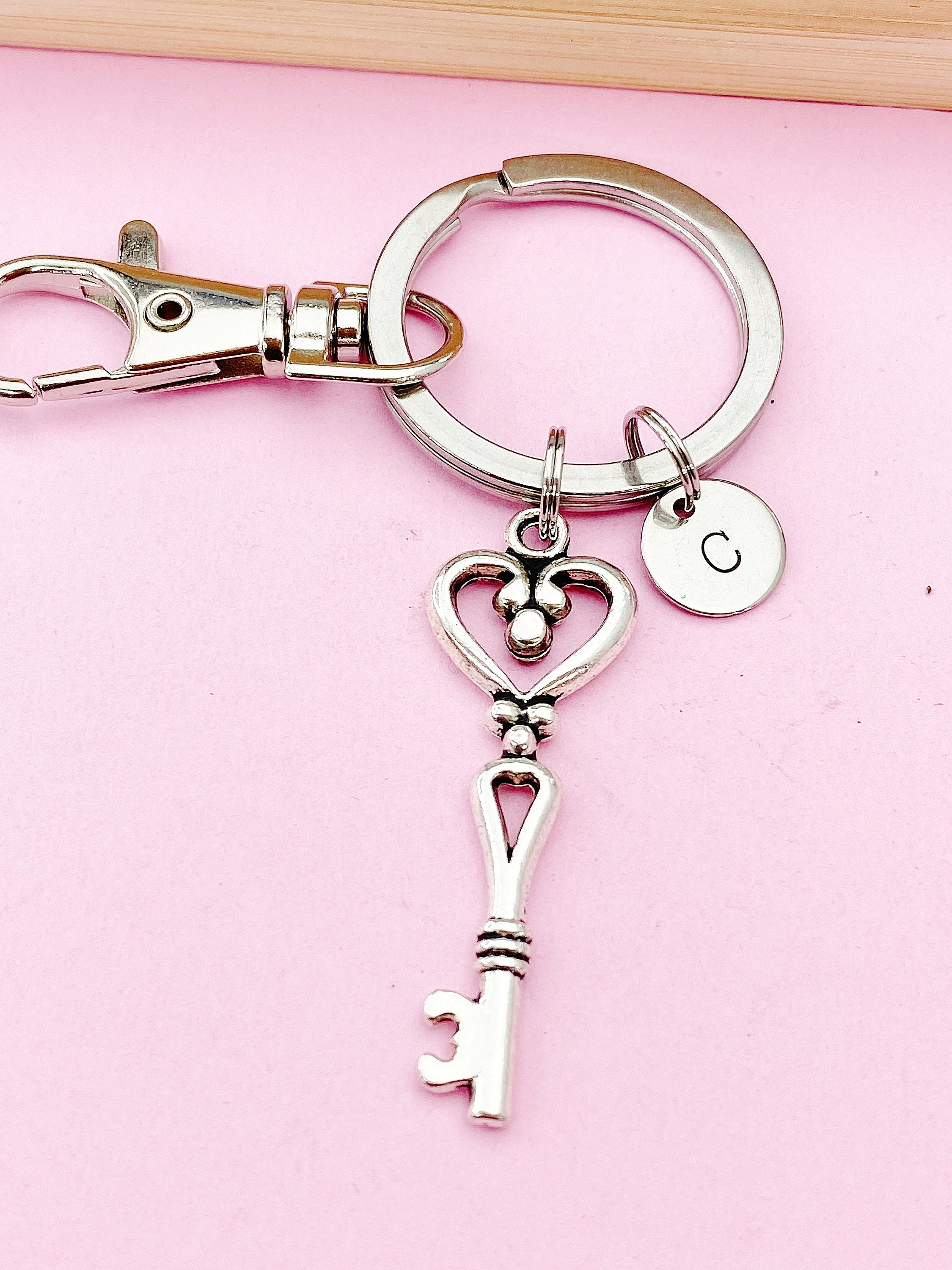 Silver Heart Key Charm Keychain, N1088 - Etsy