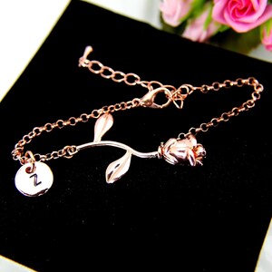 Rose Gold Rose Charm Bracelet, June Birthday Jewelry Gift image 4