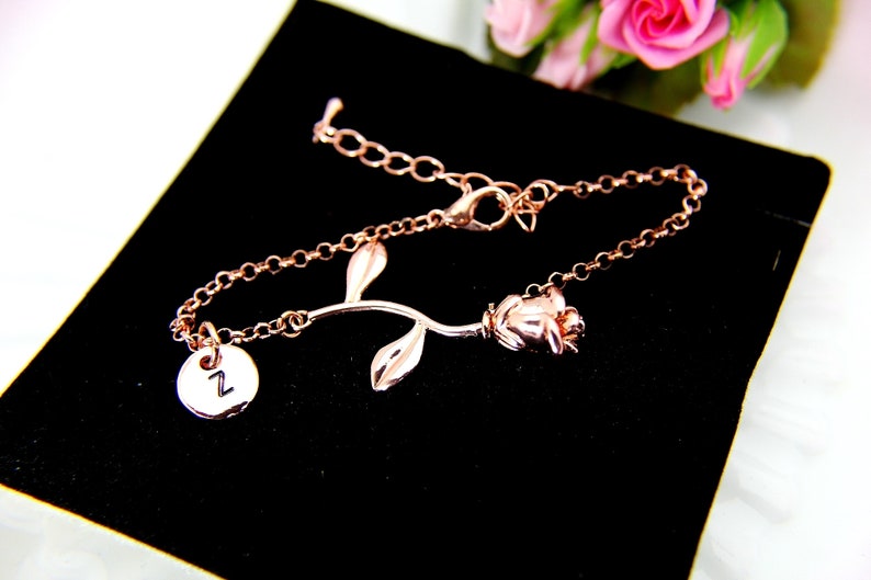 Rose Gold Rose Charm Bracelet, June Birthday Jewelry Gift image 4