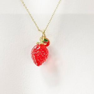 Red Strawberry Necklace, Lampworked, Best Mother&#39;s Day Gift, Personalized Gifts, N4721