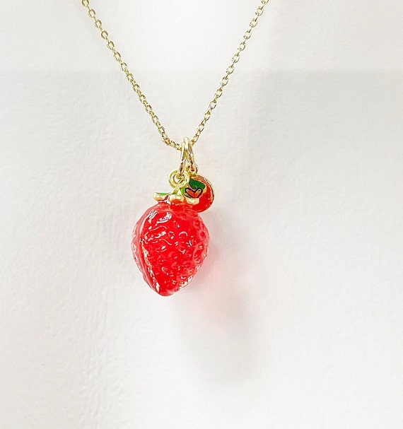 Red Strawberry Necklace, Lampworked, Best Mother's Day Gift