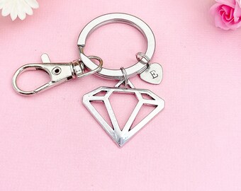 Silver Diamond Charm Keychain, Geometric Charm, N116C - Etsy