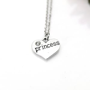 Princess Necklace, Silver Princess Charm, Heart Charm, Princess Gift, Fairytale Gift, Fantasy Gift, Personalized Gift, Best Friend Gift, N24